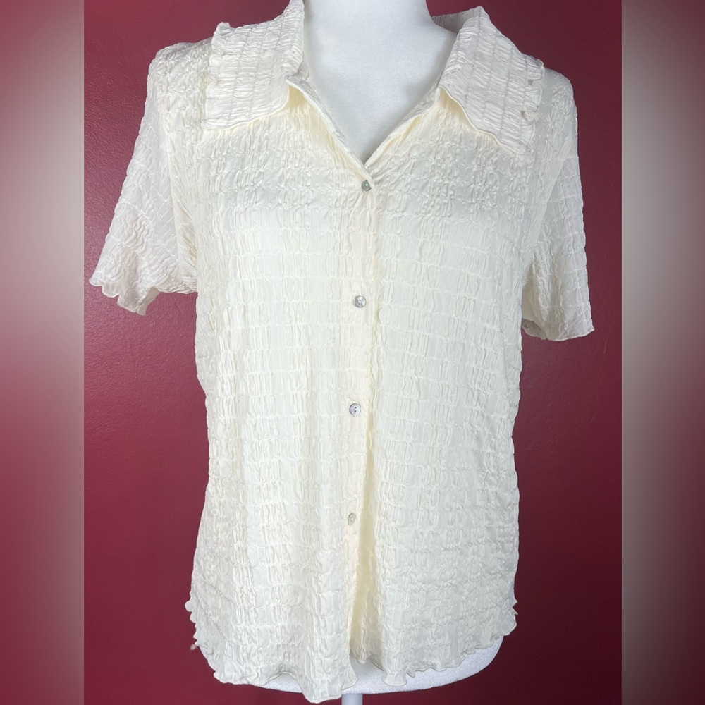 Vince Smock Short Sleeve Women's Cream Button-Up Top, XL, NWT - Picture 11 of 16
